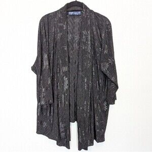 SUSAN GRAVER Cardigan Womens Plus Size 2X Black Floral Gauzy Open Mature Sweater